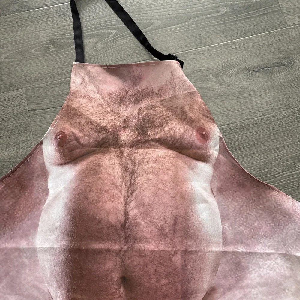 Novelty Apron OS One Size Men's Women's Kitchen Fat Guy Hairy Man Funny censored